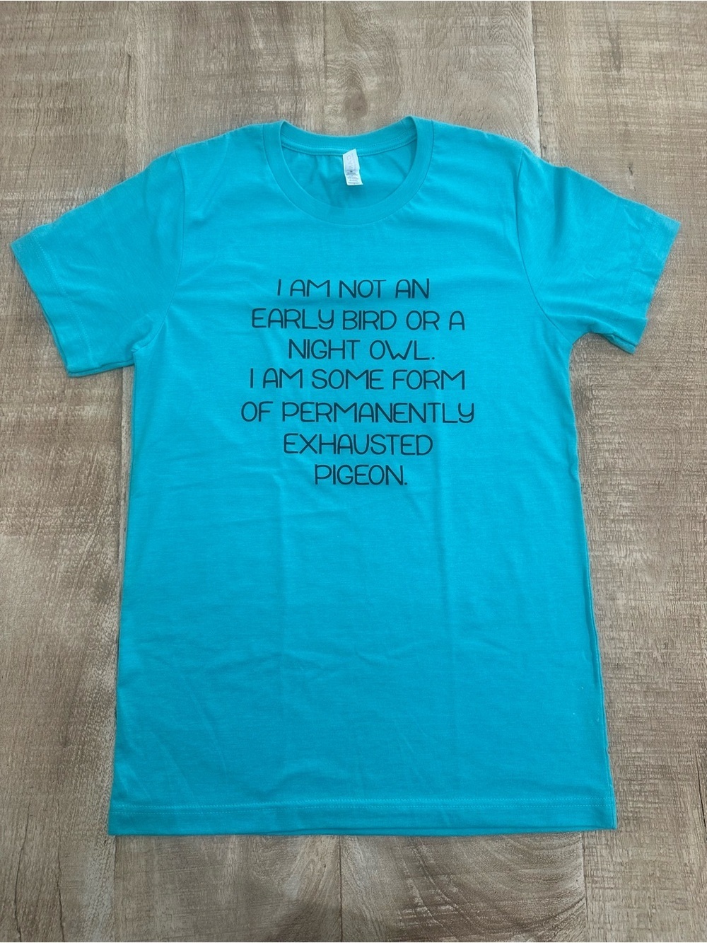 Exhausted Pigeon Tee | Bella + Canvas | Heather Teal | Size M